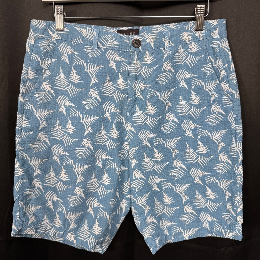 Blue Fern-Print Flat Front Men's Shorts